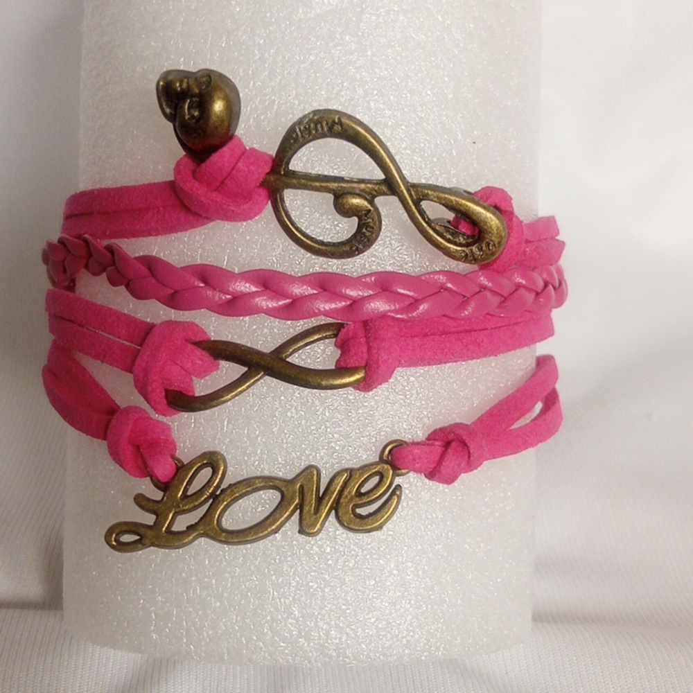 Vibrant Pink Bracelet with Inspirational Charms.  7"-8.5".   Bundle To Save